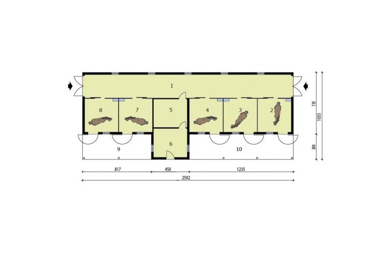 Projekt budynku gospodarczego S38 Stajnia dla koni - 5 boksów - rzut przyziemia