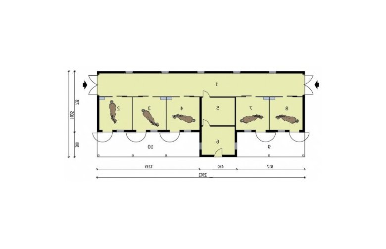 Projekt budynku gospodarczego S38 Stajnia dla koni - 5 boksów - rzut przyziemia