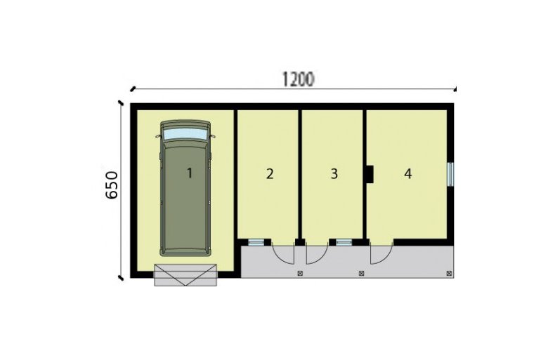 Projekt garażu G222 garaż jednostanowiskowy z pomieszczeniami gospodarczymi - rzut przyziemia