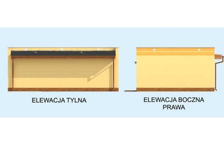 Projekt garażu G85a garaż dwustanowiskowy z pomieszczeniem gospodarczym - elewacja 2