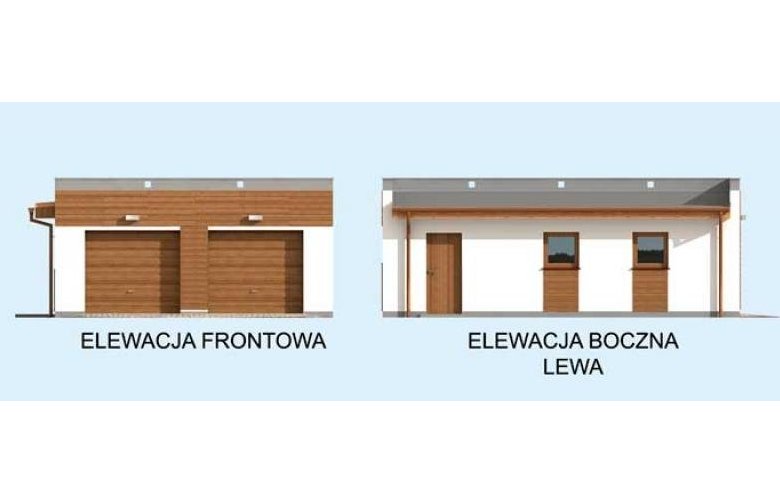 Projekt garażu G1a2 garaż dwustanowiskowy z pomieszczeniem gospodarczym - elewacja 1