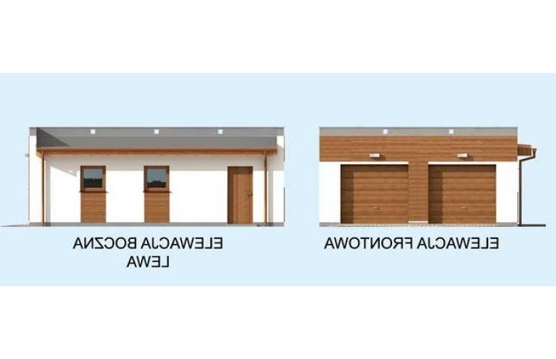 Projekt garażu G1a2 garaż dwustanowiskowy z pomieszczeniem gospodarczym - elewacja 1