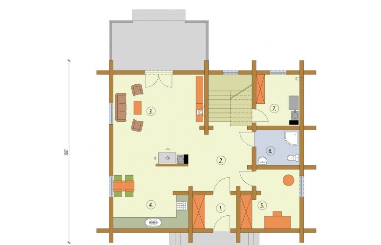 Projekt domu z bala SANTA CRUZ bale - rzut przyziemia