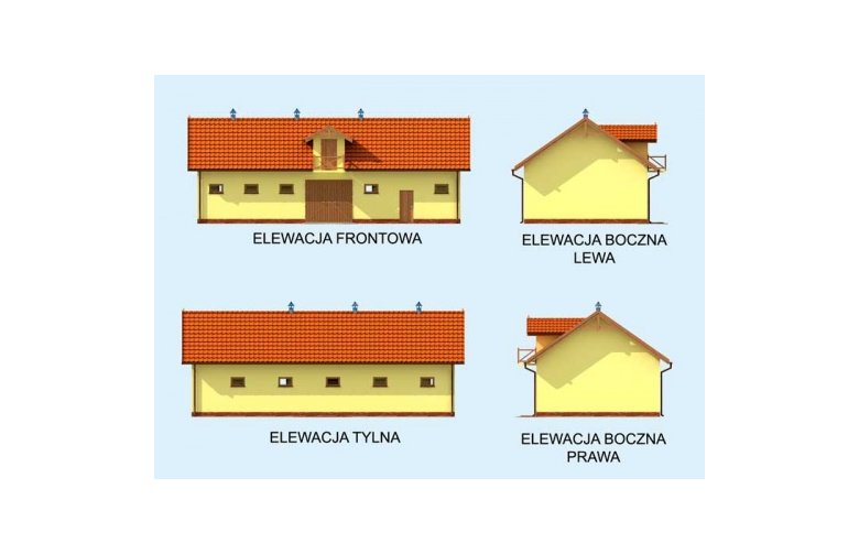 Projekt budynku gospodarczego S41 Stajnia dla koni - 4 boksy - elewacja 1