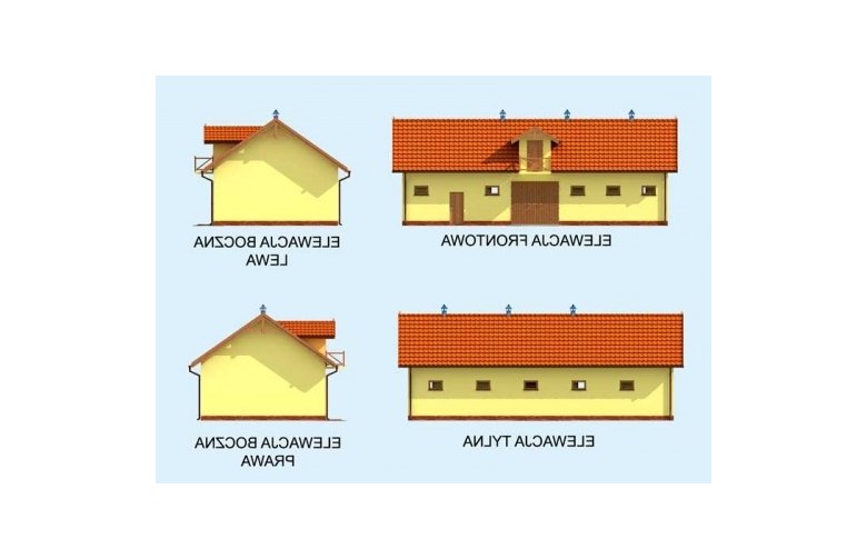 Projekt budynku gospodarczego S41 Stajnia dla koni - 4 boksy - elewacja 1