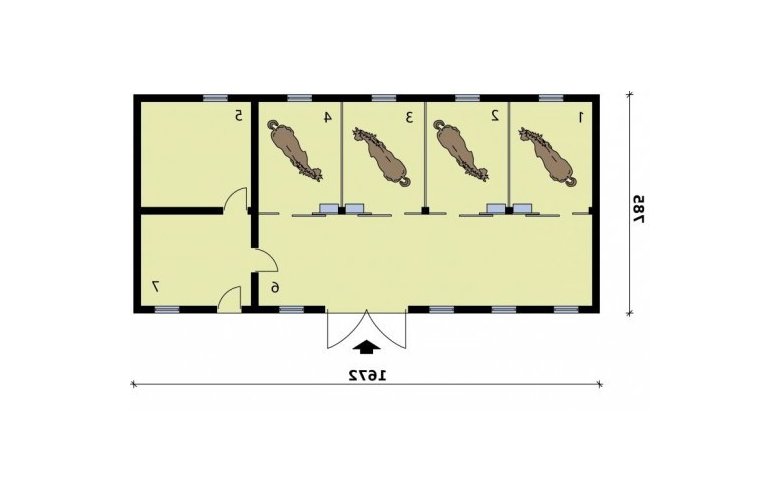 Projekt budynku gospodarczego S41 Stajnia dla koni - 4 boksy - rzut przyziemia