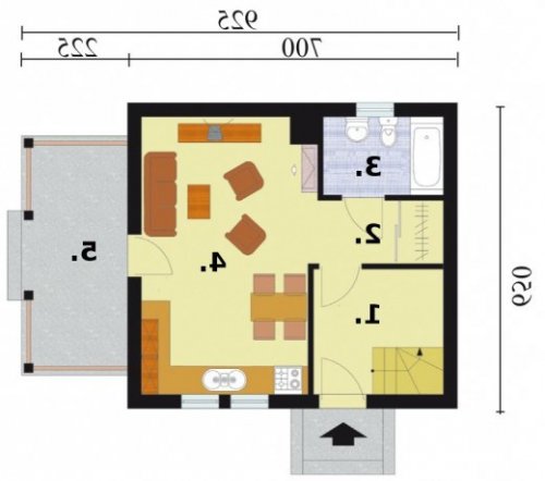 RZUT PRZYZIEMIA ORLEAN 2 dom letniskowy z poddaszem - wersja lustrzana