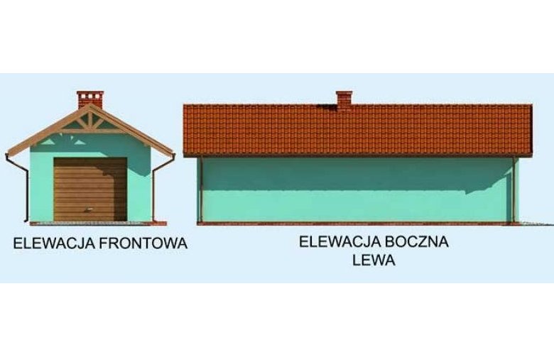 Projekt garażu G1m bis garaż jednostanowiskowy z pomieszczeniem gospodarczym - elewacja 1