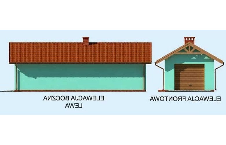 Projekt garażu G1m bis garaż jednostanowiskowy z pomieszczeniem gospodarczym - elewacja 1