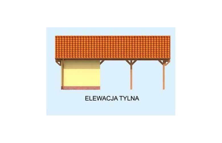 Projekt garażu G244 garaż jednostanowiskowy z wiatą dwustanowiskową - elewacja 2