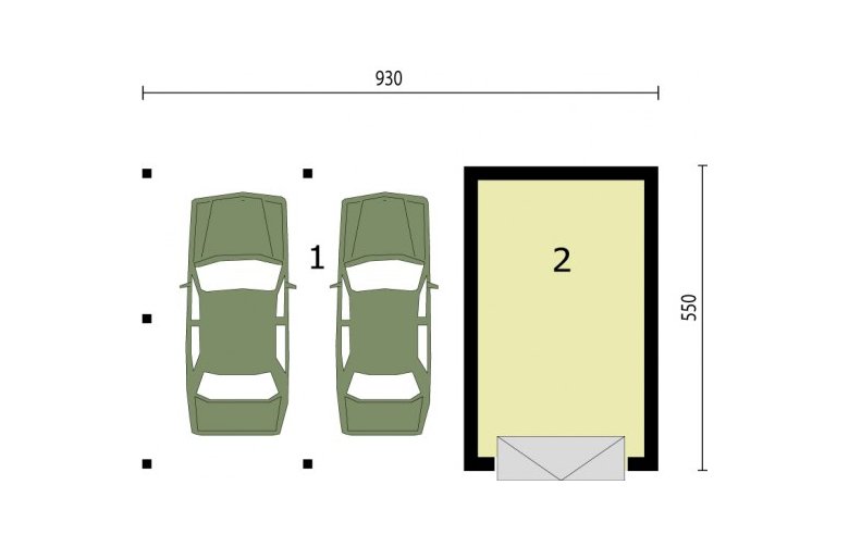 Projekt garażu G244 garaż jednostanowiskowy z wiatą dwustanowiskową - rzut przyziemia