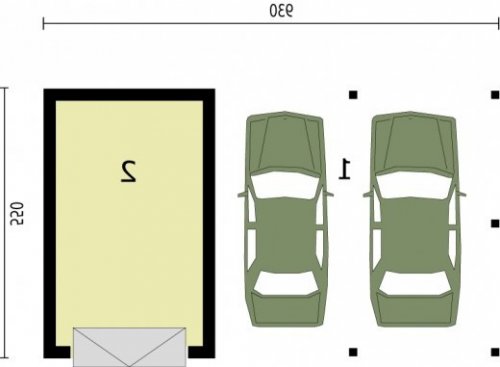 RZUT PRZYZIEMIA G244 garaż jednostanowiskowy z wiatą dwustanowiskową - wersja lustrzana
