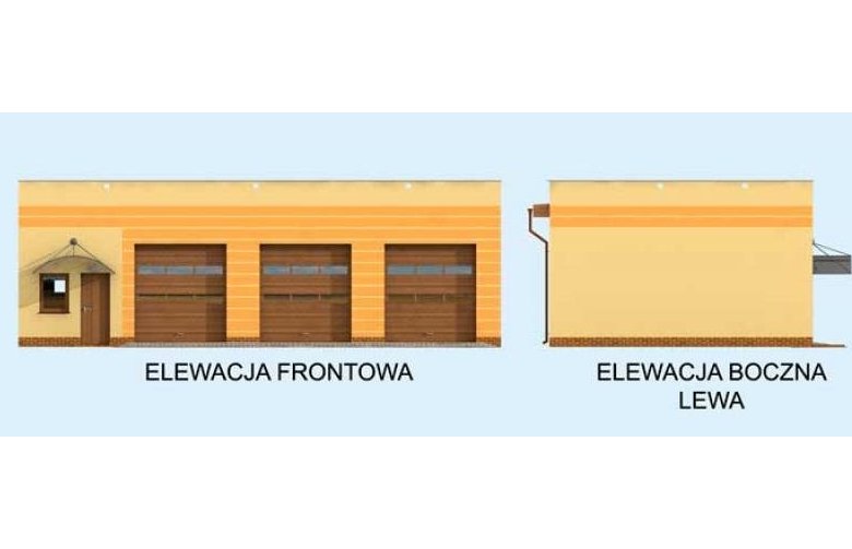 Projekt garażu G250 garaż trzystanowiskowy z pomieszczeniami gospodarczymi - elewacja 1