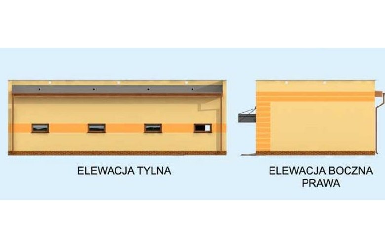 Projekt garażu G250 garaż trzystanowiskowy z pomieszczeniami gospodarczymi - elewacja 2