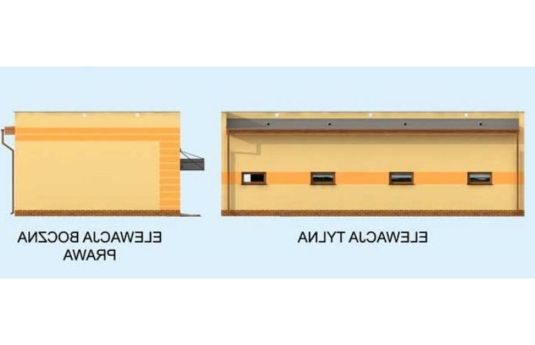 Projekt garażu G250 garaż trzystanowiskowy z pomieszczeniami gospodarczymi - elewacja 2