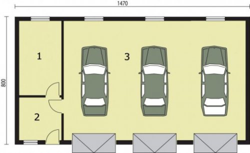 RZUT PRZYZIEMIA G250 garaż trzystanowiskowy z pomieszczeniami gospodarczymi