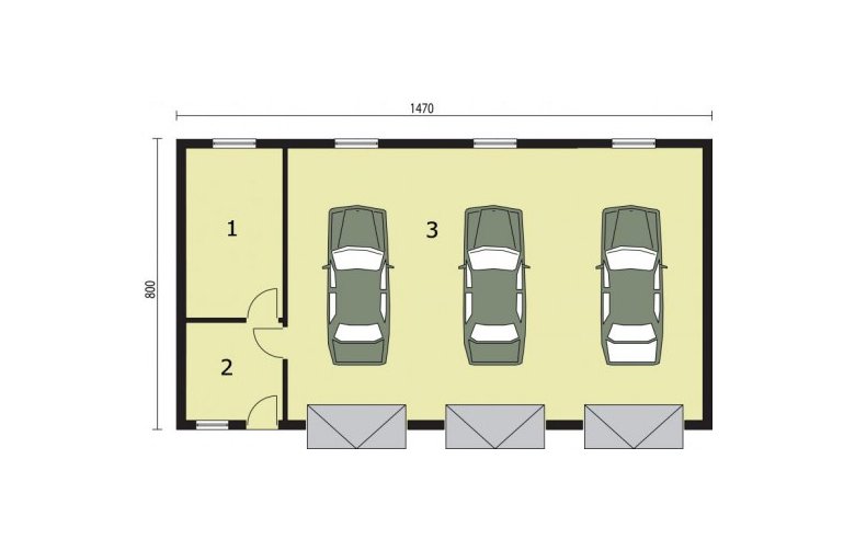 Projekt garażu G250 garaż trzystanowiskowy z pomieszczeniami gospodarczymi - rzut przyziemia