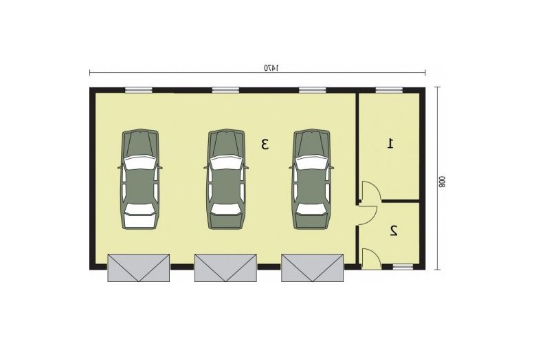 Projekt garażu G250 garaż trzystanowiskowy z pomieszczeniami gospodarczymi - rzut przyziemia