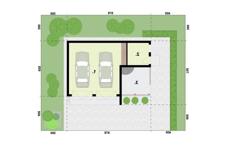 Projekt garażu G255 garaż dwustanowiskowy z pomieszczeniem gospodarczym i altaną - rzut przyziemia
