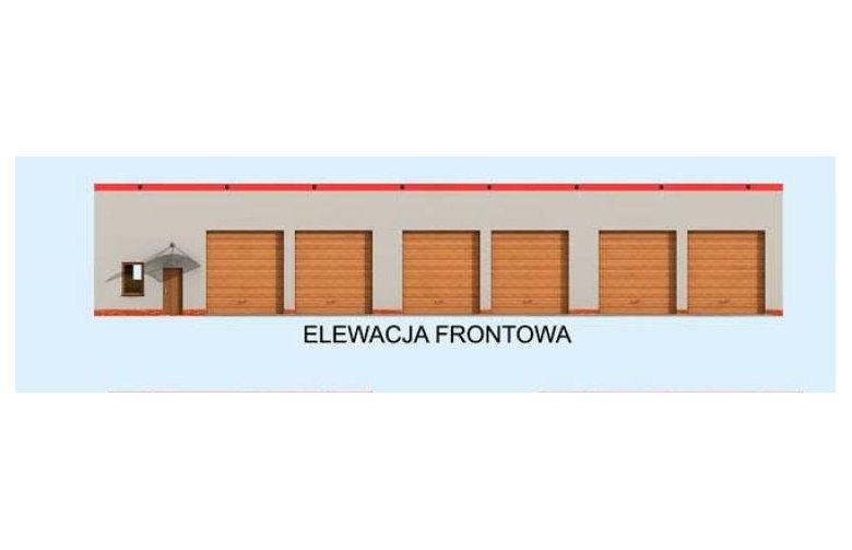 Projekt garażu G258 garaż sześciostanowiskowy z pomieszczeniami gospodarczymi - elewacja 1