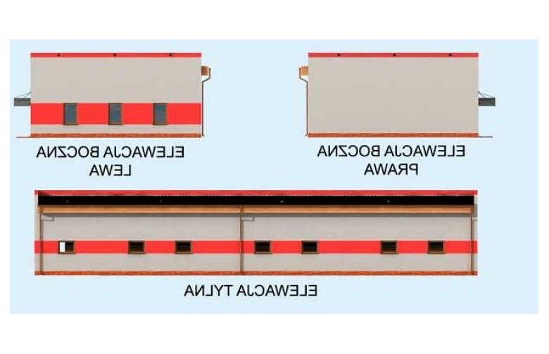 Projekt garażu G258 garaż sześciostanowiskowy z pomieszczeniami gospodarczymi - elewacja 2