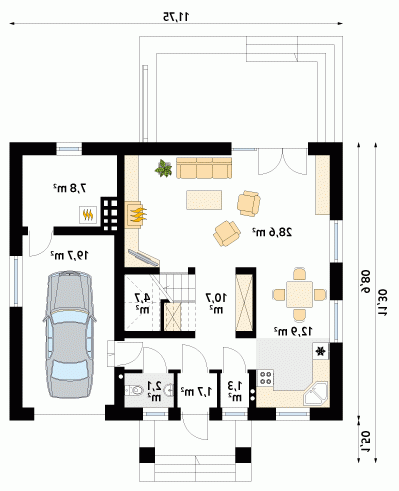 Rzut projektu Chaber - wersja lustrzana