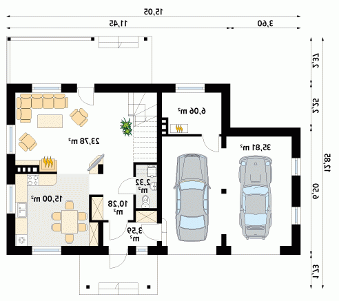 Rzut projektu Kawka 3 - wersja lustrzana