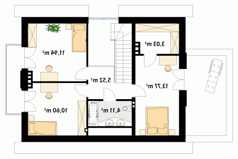 Rzut projektu Kawka 4 - wersja lustrzana