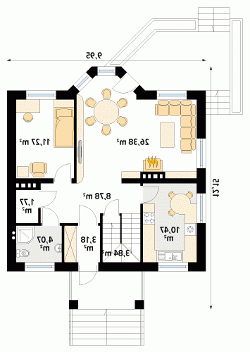 Rzut projektu Pliszka 4 - wersja lustrzana