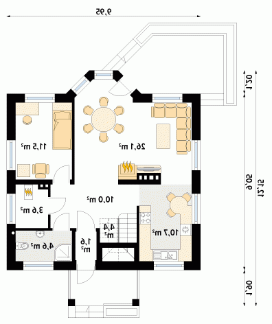 Rzut projektu Pliszka 2 - wersja lustrzana