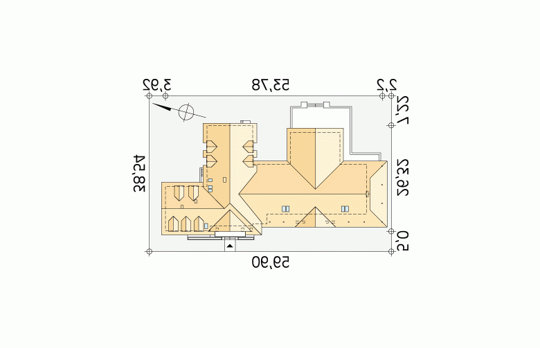 Projekt dworku Cykada 4 - Usytuowanie - wersja lustrzana