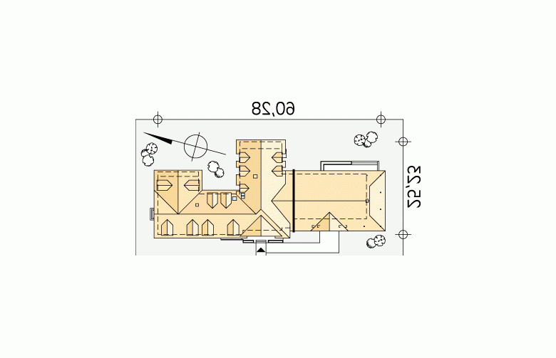 Projekt dworku Cykada 3 - Usytuowanie - wersja lustrzana