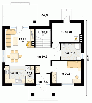 Rzut projektu Dudek 2 - wersja lustrzana