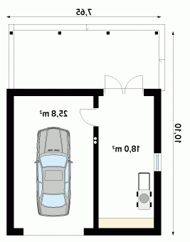 Rzut projektu Garaż G9 - wersja lustrzana