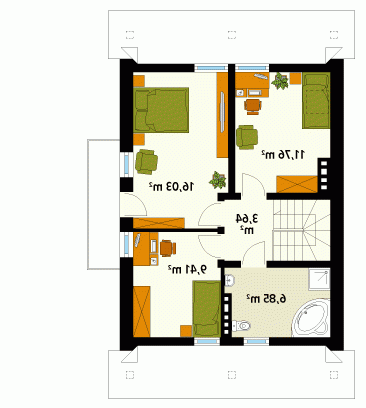 Rzut projektu Uwertura 2 - wersja lustrzana