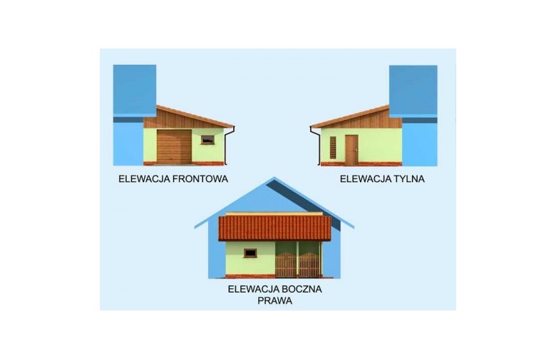 Projekt garażu GP11 garaż dostawiany jednostanowiskowy - elewacja 1