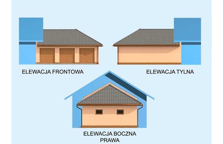 Projekt garażu GP13 garaż dostawiany trzystanowiskowy - elewacja 1