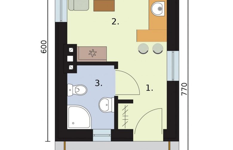 Projekt domu letniskowego BADAJOZ dom letniskowy na zgłoszenie do 35m2 - rzut przyziemia