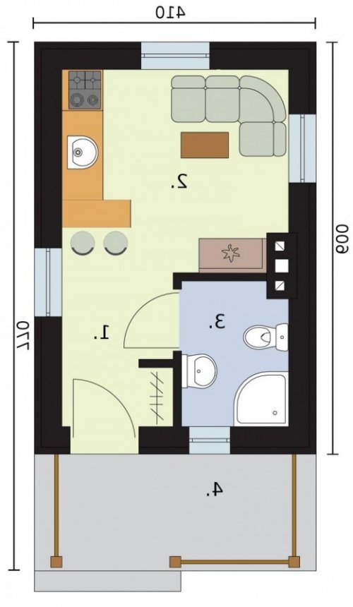 RZUT PRZYZIEMIA BADAJOZ dom letniskowy na zgłoszenie do 35m2 - wersja lustrzana