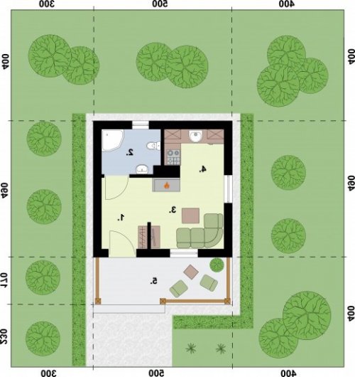 RZUT PRZYZIEMIA DELHI dom letniskowy na zgłoszenie do 35m2 - wersja lustrzana