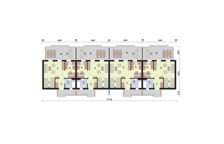 Projekt domu letniskowego Riobamba 2 dom letniskowy (zabudowa szeregowa) - rzut przyziemia