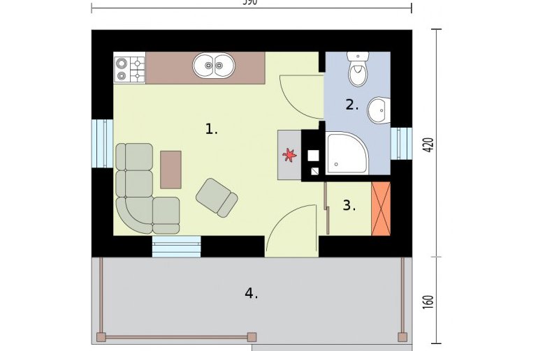 Projekt domu letniskowego HAGA dom letniskowy na zgłoszenie do 35m2 - rzut przyziemia