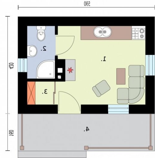 RZUT PRZYZIEMIA HAGA dom letniskowy na zgłoszenie do 35m2 - wersja lustrzana