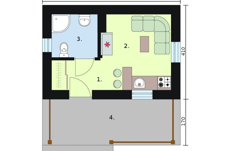 Projekt domu letniskowego KAIR dom letniskowy - rzut przyziemia