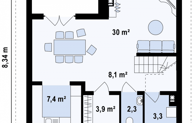 Projekt domu z poddaszem Z146 - rzut parteru