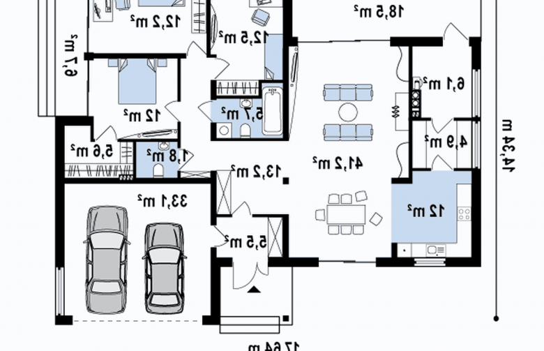 Projekt domu parterowego Z152 - rzut parteru