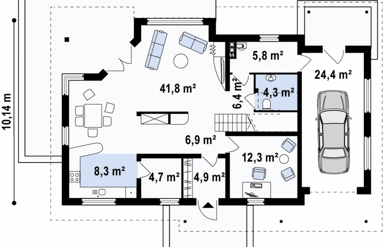 Projekt domu z poddaszem Z160 - rzut parteru