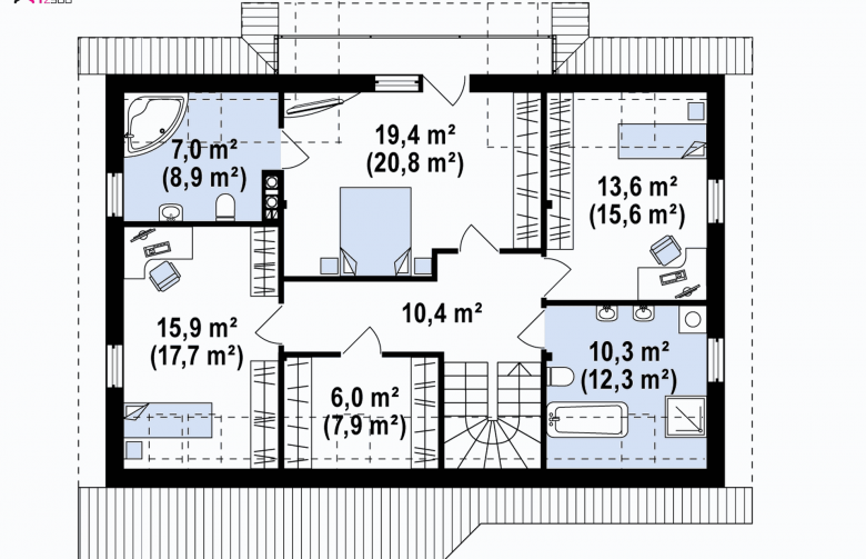 Projekt domu z poddaszem Z170 - rzut poddasza