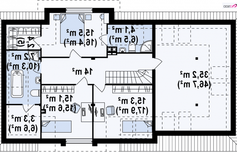 Projekt domu z poddaszem Z171 - rzut poddasza
