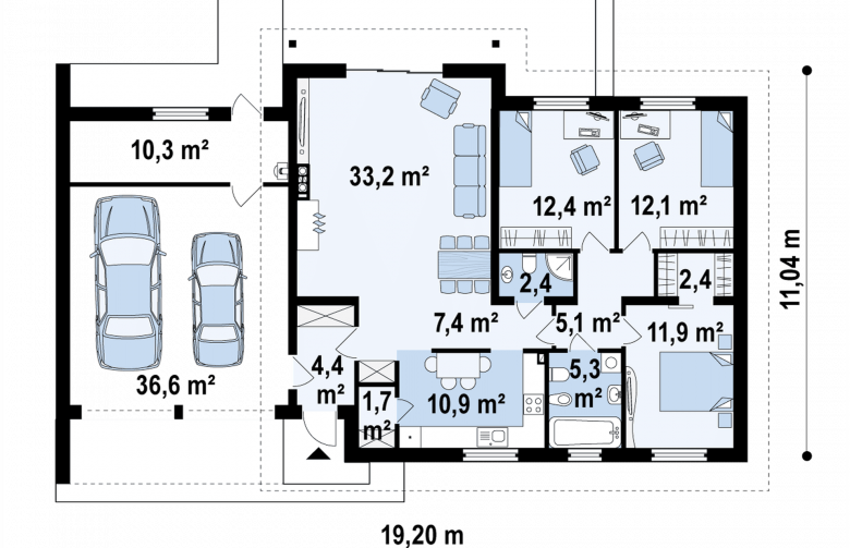 Projekt domu parterowego Z182 - rzut parteru